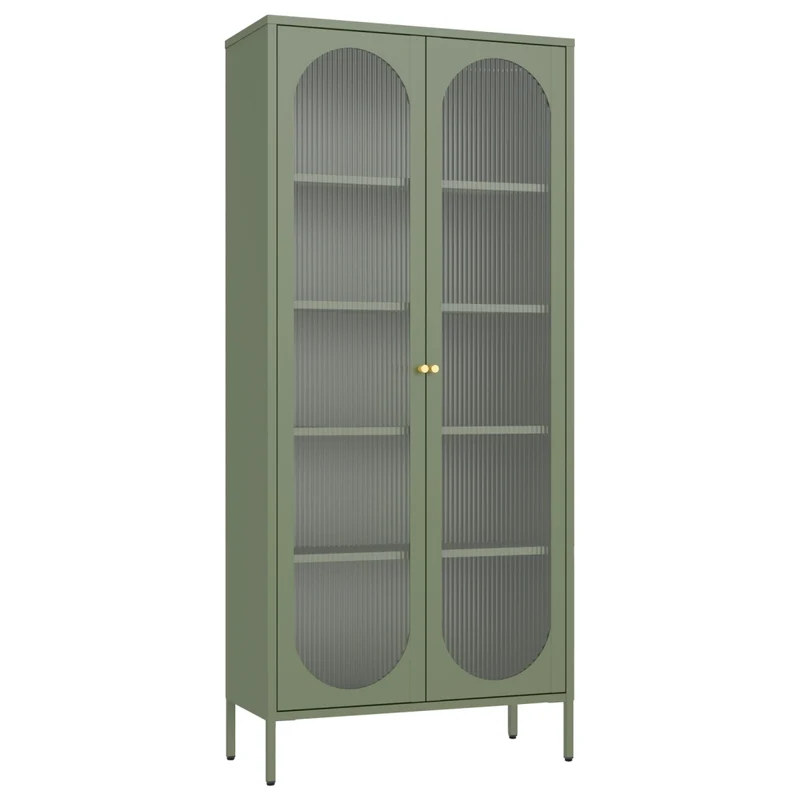 Armadio in metallo e vetro verde cachi 180cm YASMINE