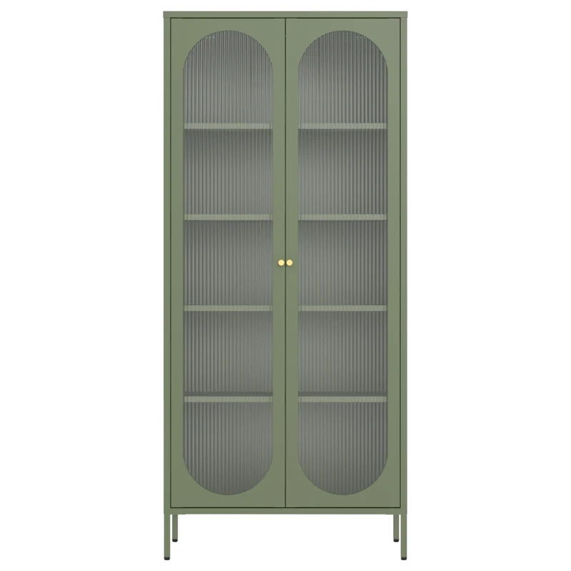 Armadio in metallo e vetro verde cachi 180cm YASMINE