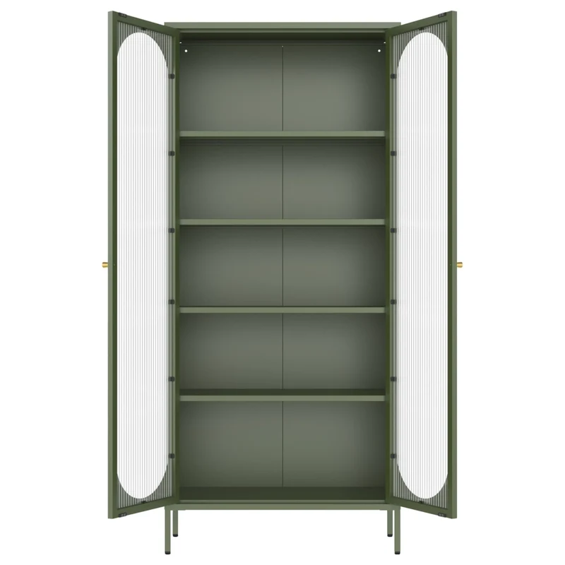 Armadio in metallo e vetro verde cachi 180cm YASMINE