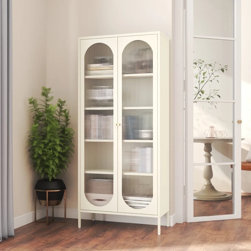 Armadio bianco in metallo e vetro 180 cm YASMINE