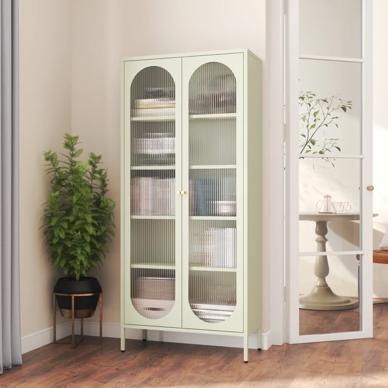Armadio in metallo e vetro verde lime 180cm YASMINE