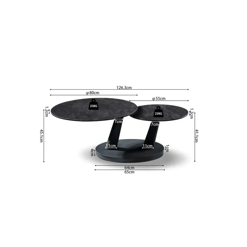 Table bassa VIRELLO – Tavolino rotondo Ø80 cm – Pietra naturale grigio scuro & metallo – Design contemporaneo e robusto
