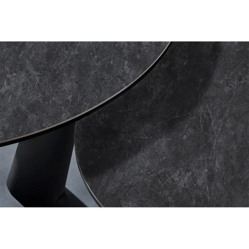 Table bassa VIRELLO – Tavolino rotondo Ø80 cm – Pietra naturale grigio scuro & metallo – Design contemporaneo e robusto
