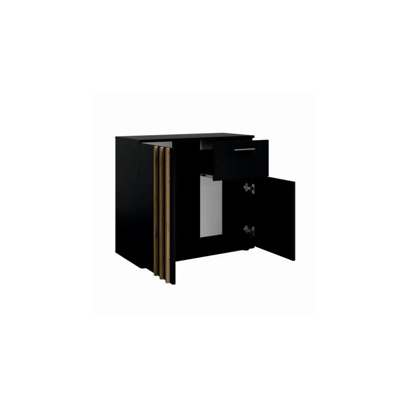 Cassettiera VARIA - 2 ante e 1 cassetto - Design moderno colore nero e rovere artigiano