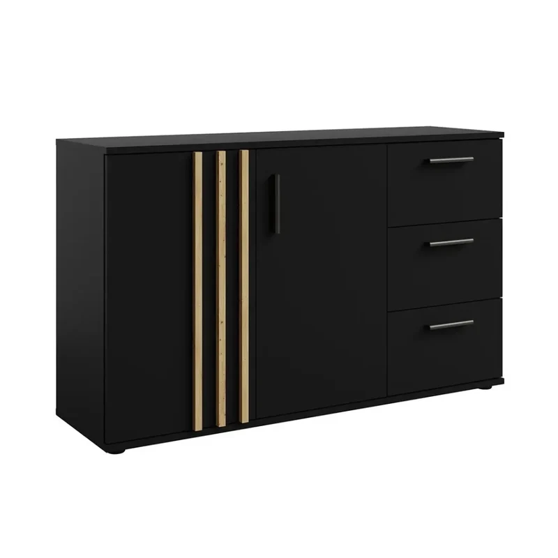 Cassettiera VARIA - 2 porte e 3 cassetti - Design moderno colore nero e rovere artigianale