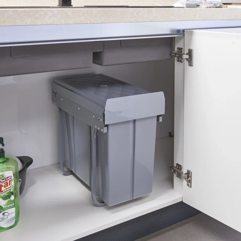 Pattumiera Estraibile Froland con 2 Bidoni Sotto Lavello 1x 20 L + 1x 10 L Grigio [en.casa]
