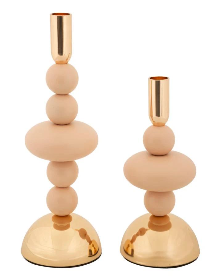 Porta Candele Galaxy Rosa Set 2 Pz Ø10x30 cm - Ø10x22 cm in Ferro Rosa e Oro