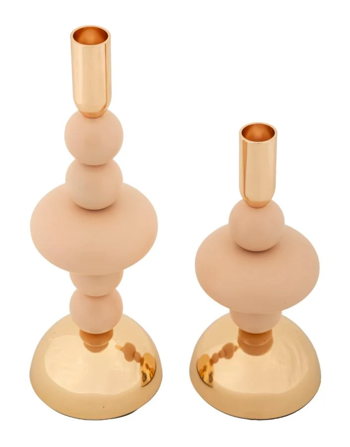 Porta Candele Galaxy Rosa Set 2 Pz Ø10x30 cm - Ø10x22 cm in Ferro Rosa e Oro