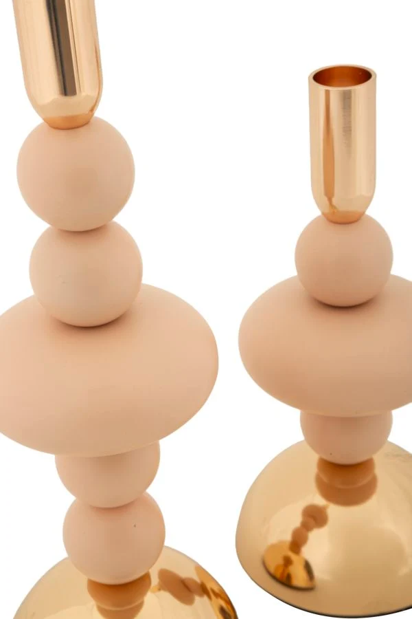 Porta Candele Galaxy Rosa Set 2 Pz Ø10x30 cm - Ø10x22 cm in Ferro Rosa e Oro