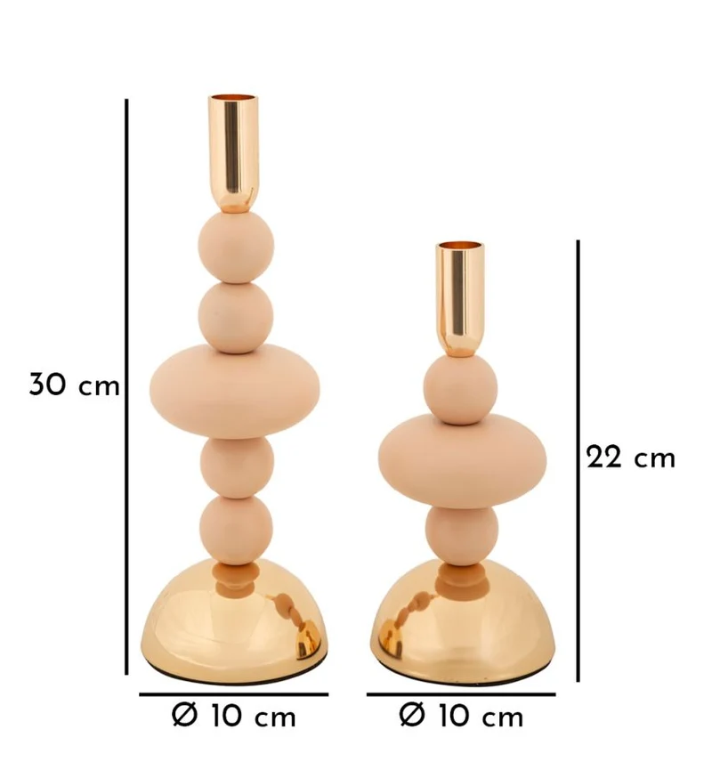 Porta Candele Galaxy Rosa Set 2 Pz Ø10x30 cm - Ø10x22 cm in Ferro Rosa e Oro