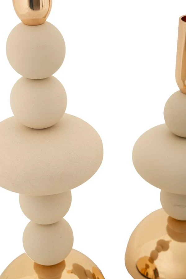Porta Candele Galaxy Crema Set 2 Pz Ø10x30 cm - Ø10x22 cm in Ferro Crema e Oro