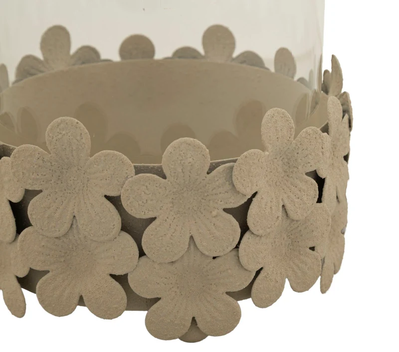 Porta Candele Dune con Vetro Ø12x16 cm in Ferro e Vetro Crema