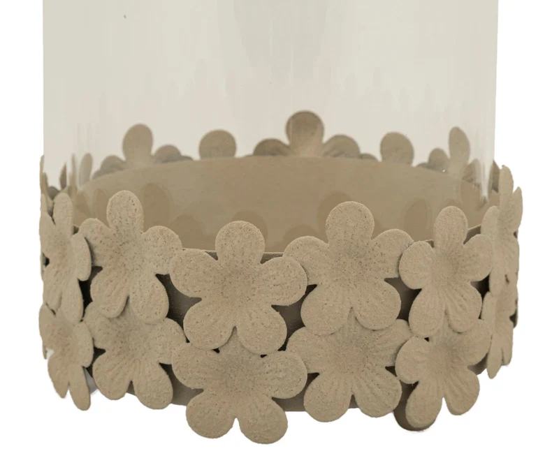 Porta Candele Dune con Vetro Ø14x21 cm in Ferro e Vetro Crema