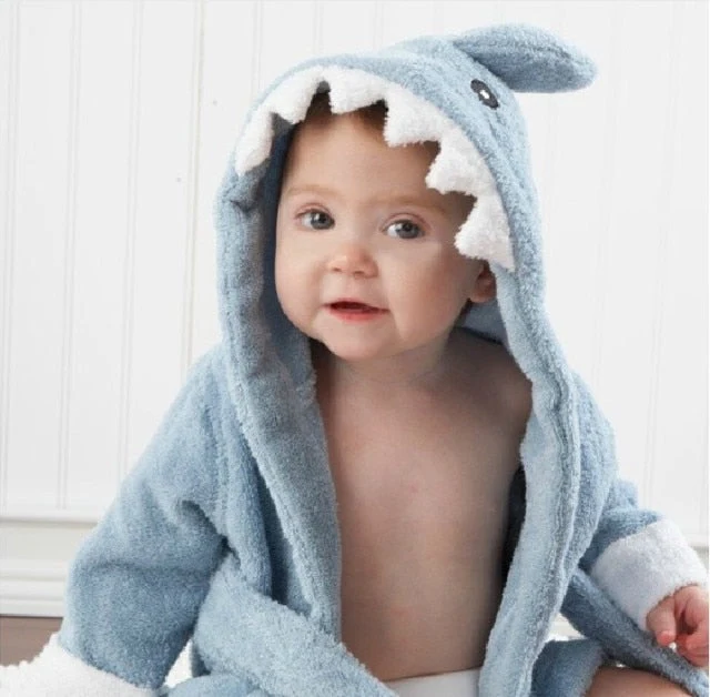 Warm baby bathrobe with fun animal hood