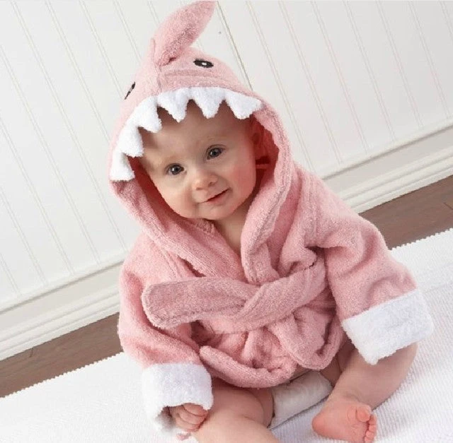 Warm baby bathrobe with fun animal hood