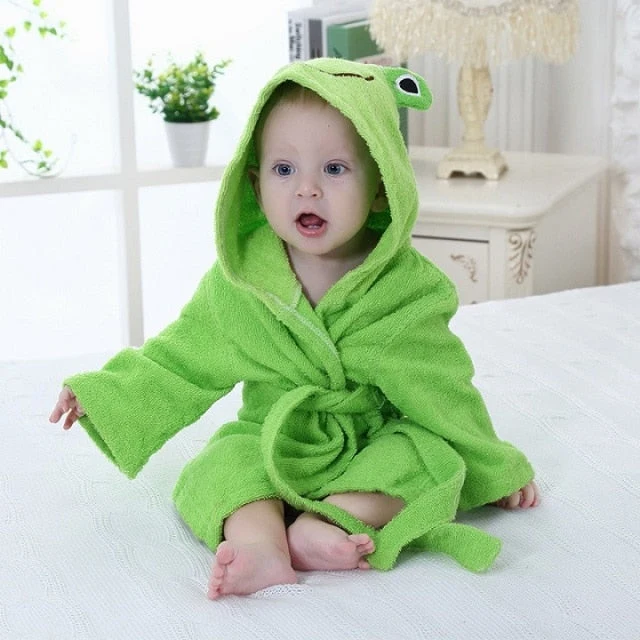 Warm baby bathrobe with fun animal hood