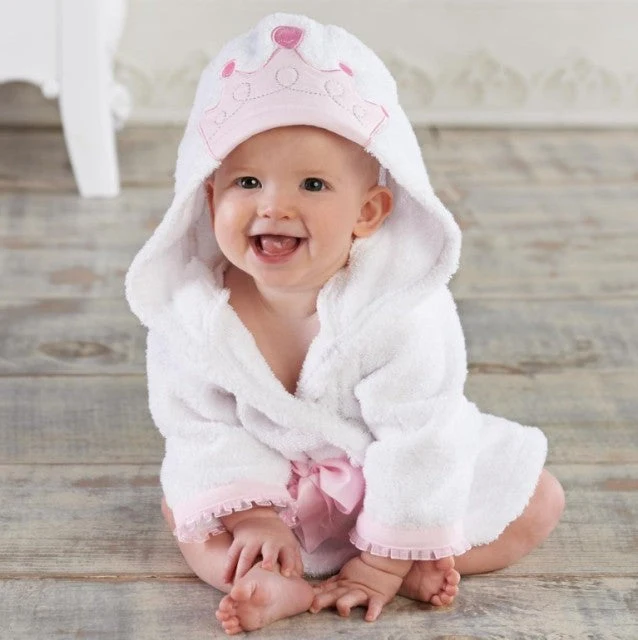 Warm baby bathrobe with fun animal hood
