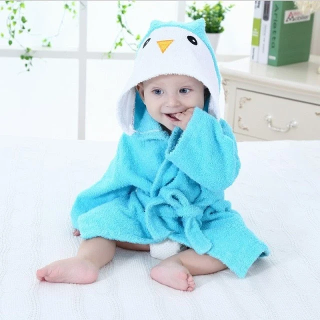 Warm baby bathrobe with fun animal hood