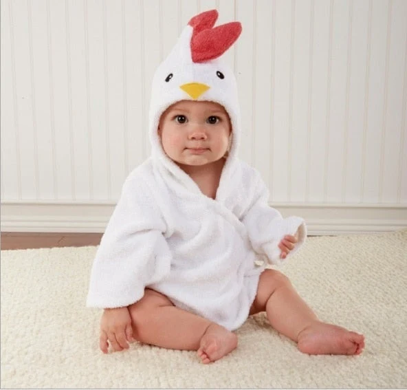 Warm baby bathrobe with fun animal hood
