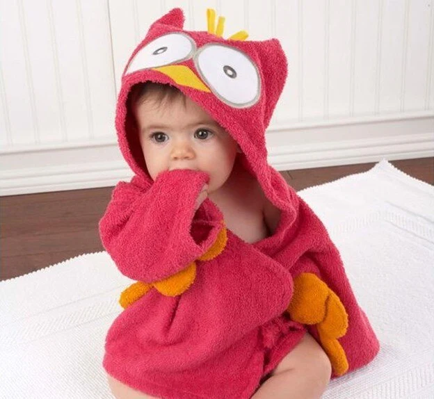 Warm baby bathrobe with fun animal hood