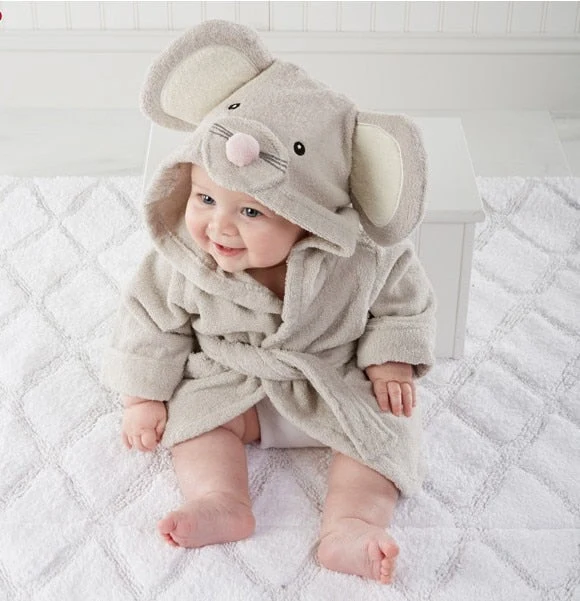 Warm baby bathrobe with fun animal hood