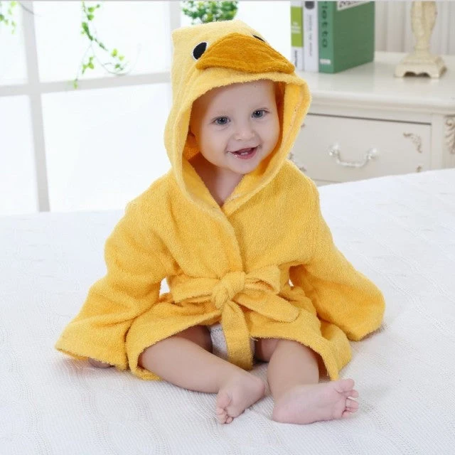 Warm baby bathrobe with fun animal hood