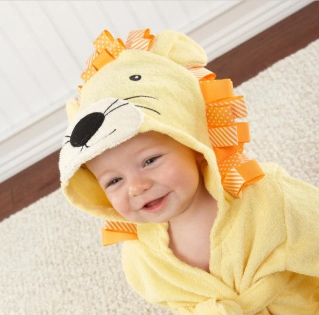 Warm baby bathrobe with fun animal hood