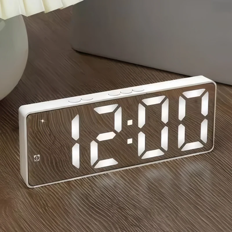 Stylish LED mirror clock with large display and snooze function