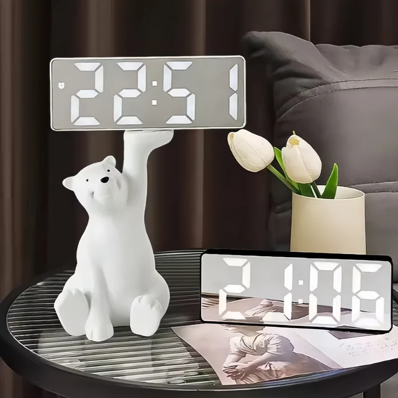 Stylish LED mirror clock with large display and snooze function