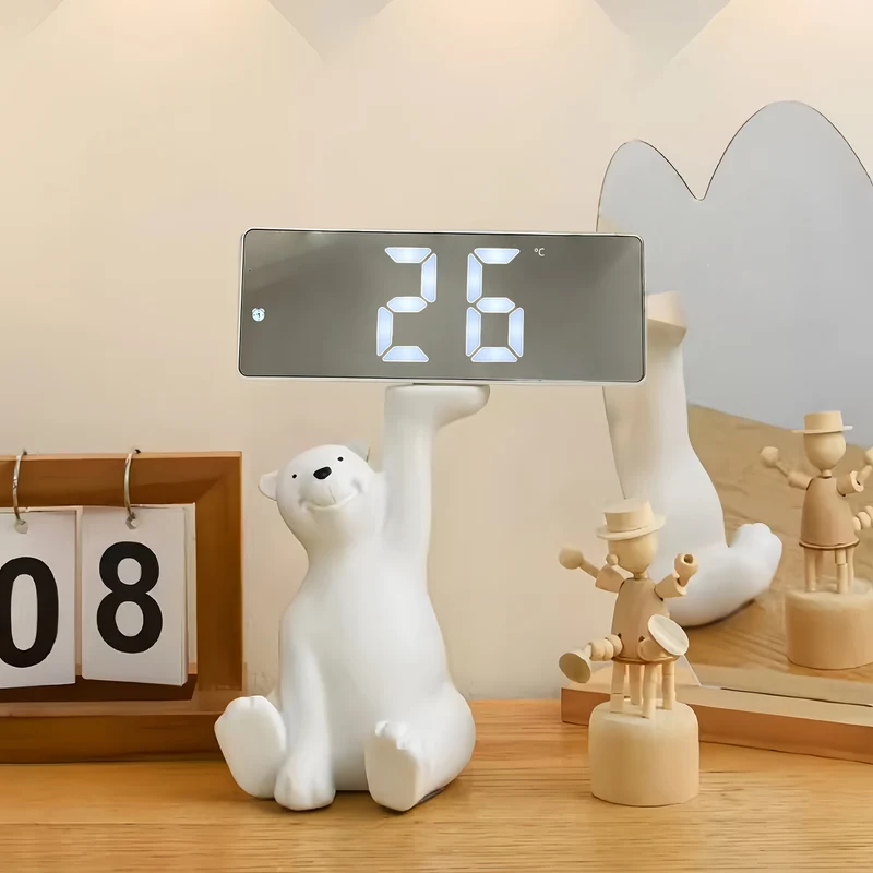 Stylish LED mirror clock with large display and snooze function
