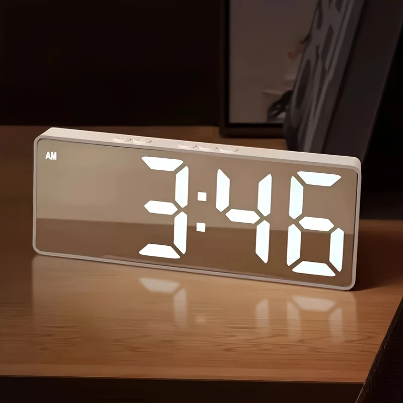 Stylish LED mirror clock with large display and snooze function