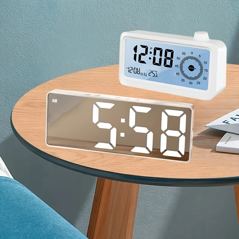 Stylish LED mirror clock with large display and snooze function