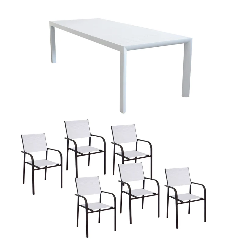 OFFERTA TAVOLO HOUSTON ALLUNGABILE 135/180X70XH75CM +6 POLTRONE DUCA GRAFITE/BIANCO