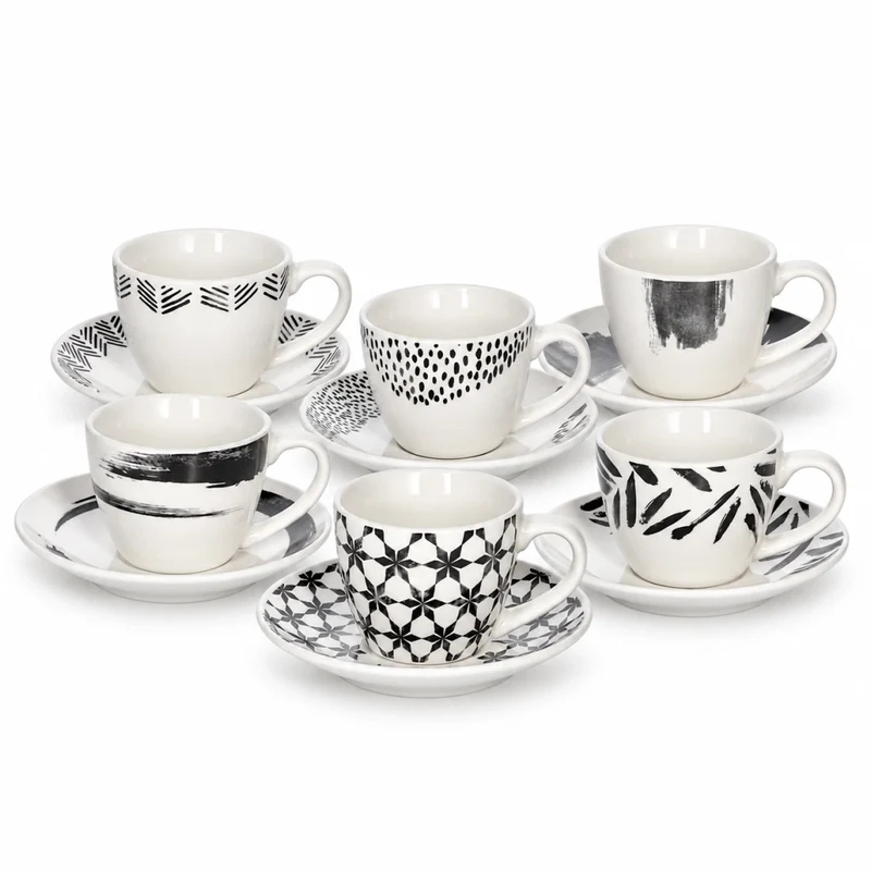 Set 6 Tazze Caffè Tognana Zenith Iris 80 cc Bone China con Piattino