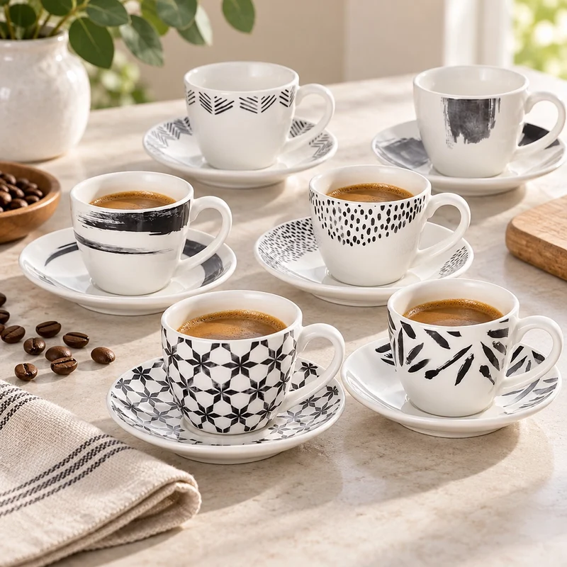 Set 6 Tazze Caffè Tognana Zenith Iris 80 cc Bone China con Piattino