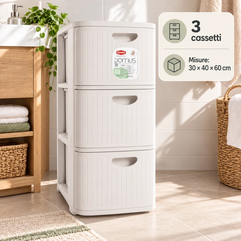 Cassettiera Slim Domus 3 Cassetti Bianca 30 x 40 x 60 h cm