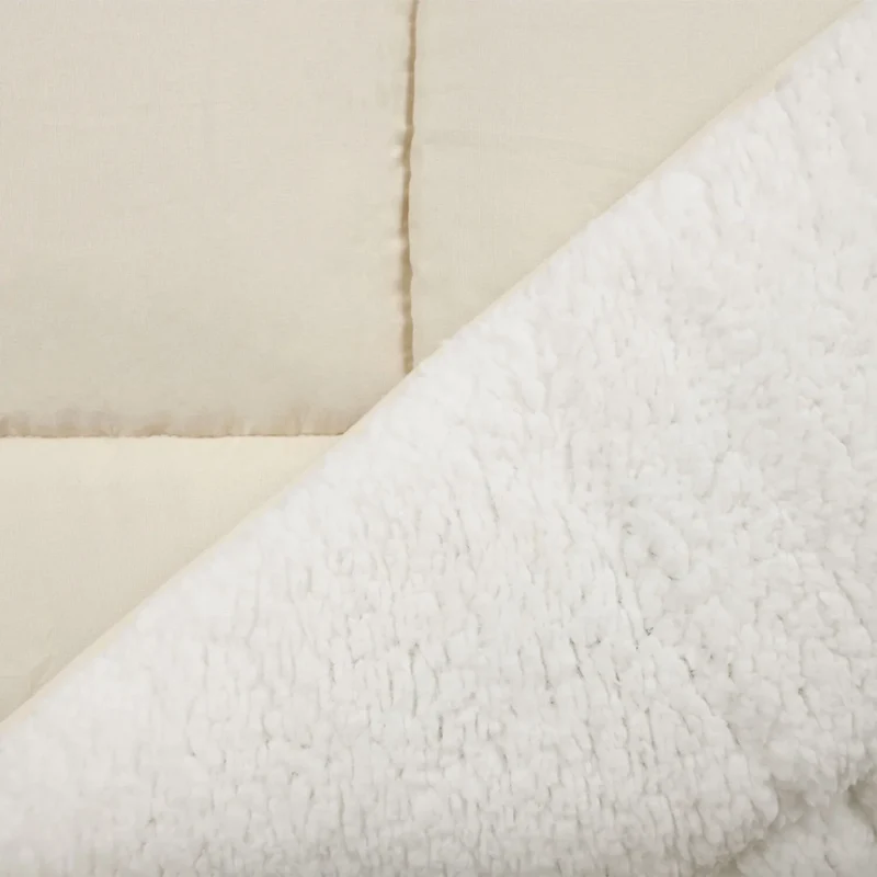 IDMarket - Coperta termoregolante in sherpa 220 x 240 cm 400gr/m² bifacciale estate/inverno ecrù e beige