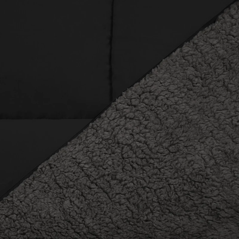 IDMarket - Coperta sherpa termoregolante 220 x 240 cm 400gr/m² bifacciale estate/inverno nero e grigio antracite