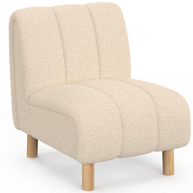 IDMarket - Poltrona HECTOR in tessuto bouclé beige con gambe arrotondate effetto legno