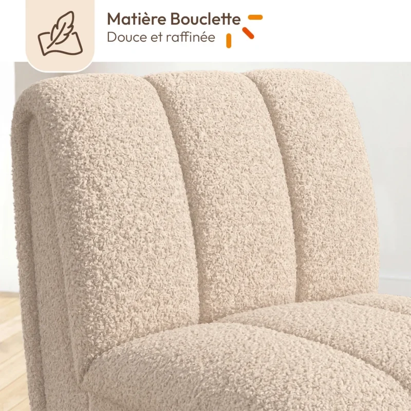 IDMarket - Poltrona HECTOR in tessuto bouclé beige con gambe arrotondate effetto legno