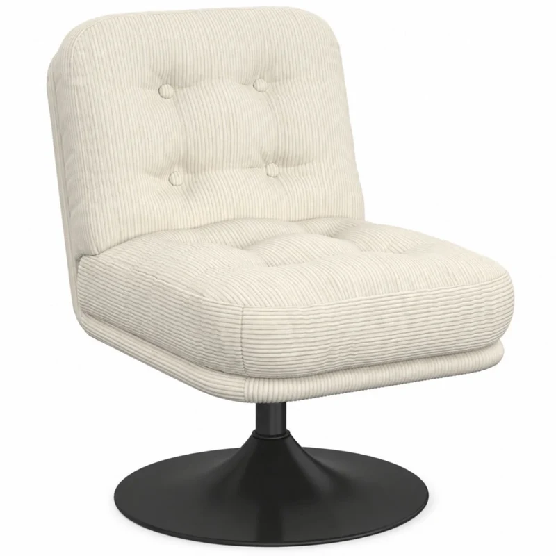 IDMarket - Poltrona girevole ALFRED in velluto a coste beige con base a tulipano in metallo nero