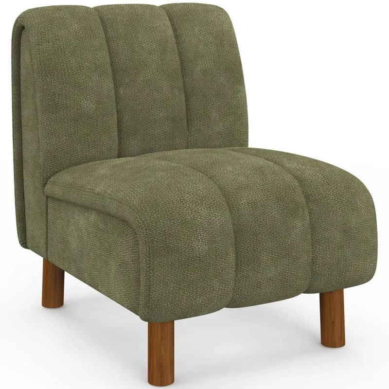 IDMarket - Poltrona HECTOR in tessuto chenille verde con gambe arrotondate effetto noce
