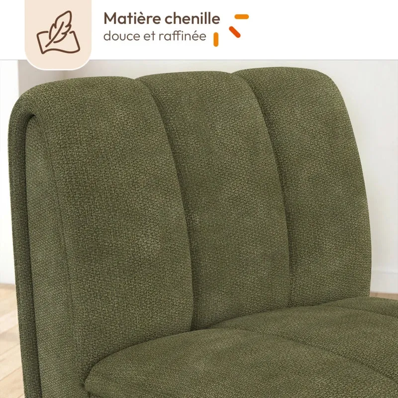 IDMarket - Poltrona HECTOR in tessuto chenille verde con gambe arrotondate effetto noce