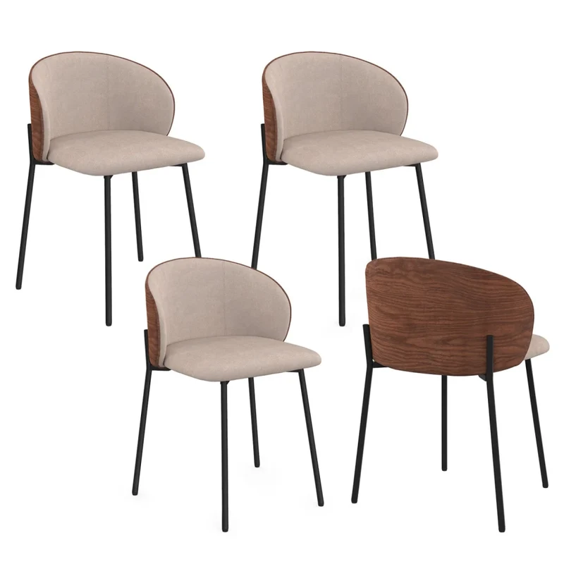 IDMarket - Set di 4 sedie da pranzo PENNY in tessuto tortora con schienale effetto noce chiaro