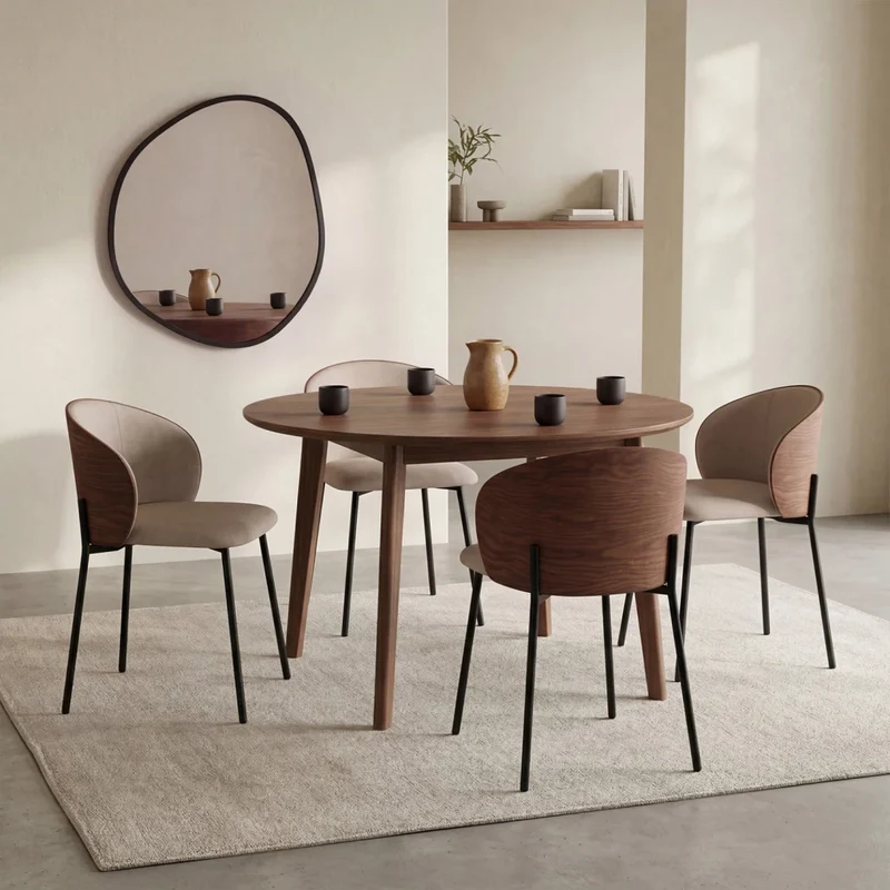 IDMarket - Set di 4 sedie da pranzo PENNY in tessuto tortora con schienale effetto noce chiaro