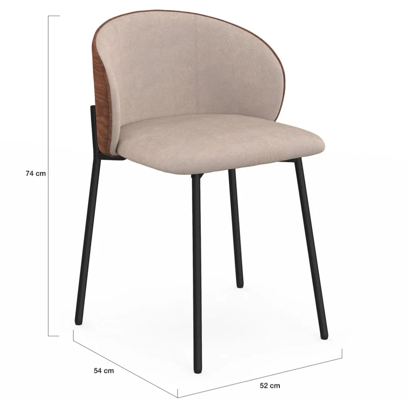 IDMarket - Set di 4 sedie da pranzo PENNY in tessuto tortora con schienale effetto noce chiaro