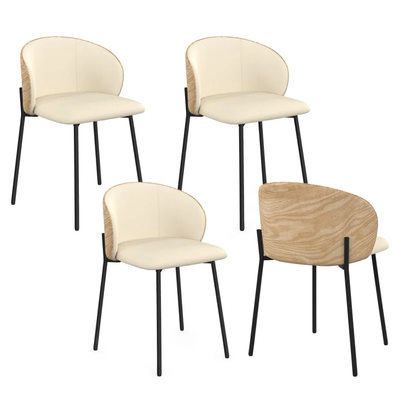IDMarket - Set di 4 sedie da pranzo PENNY in tessuto beige con schienale in legno chiaro