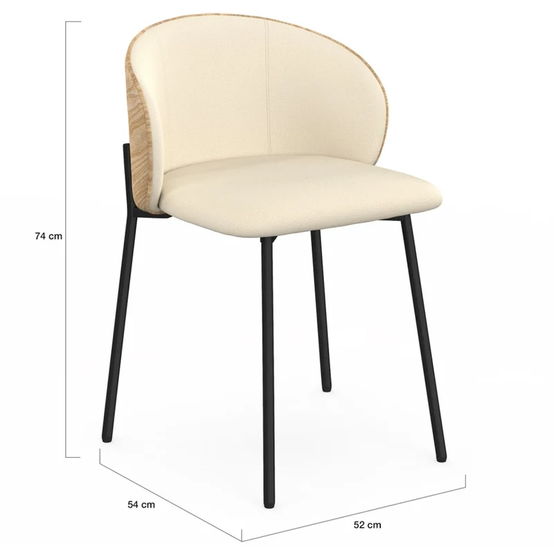 IDMarket - Set di 4 sedie da pranzo PENNY in tessuto beige con schienale in legno chiaro