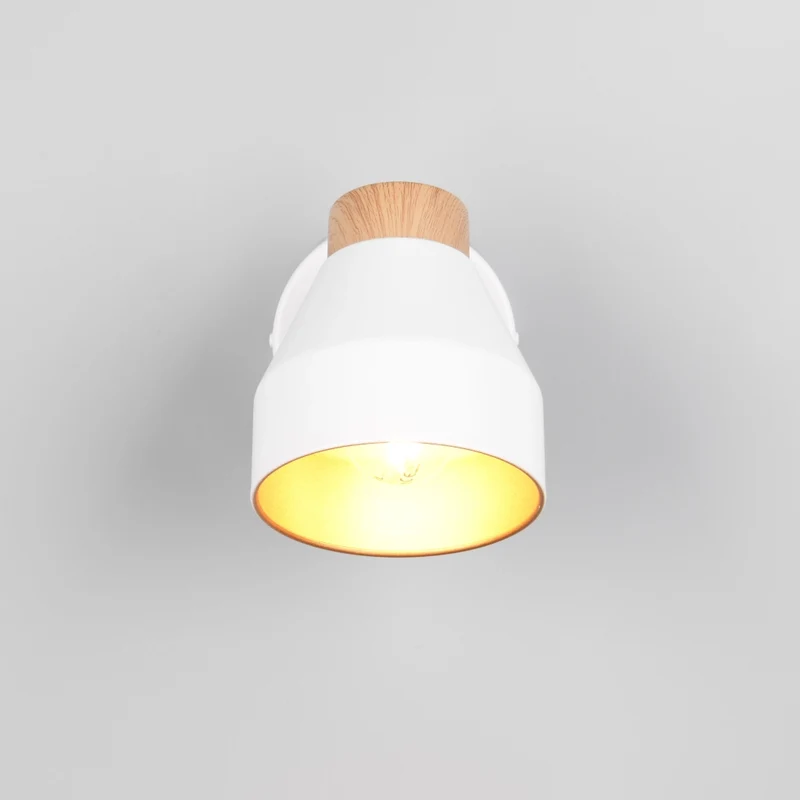 SPOT E14 VALENTIN H14CM BIANCO/LEGNO/ORO