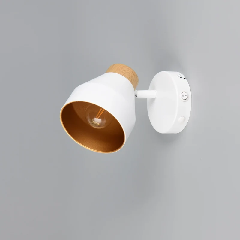 SPOT E14 VALENTIN H14CM BIANCO/LEGNO/ORO